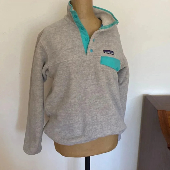 Patagonia sz s Synchilla pullover grey turquoise excellent pre owned condition - Picture 1 of 8